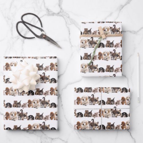 Cute Pet Panorama Pattern Wrapping Paper Sheet Set