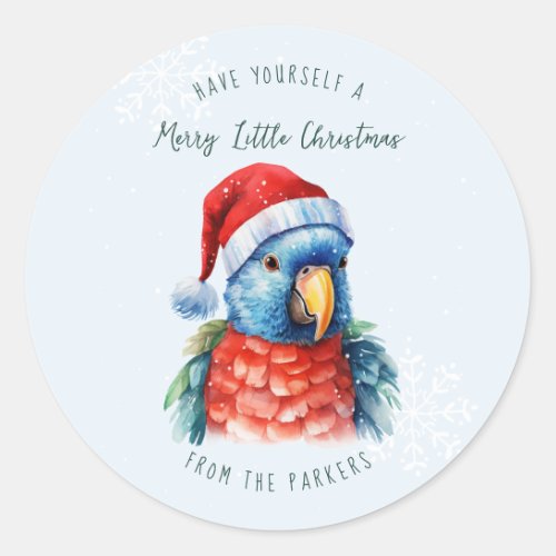 Cute Pet Parrot  Merry Christmas Holiday Classic Round Sticker