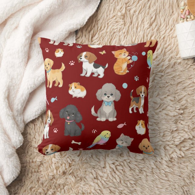 Cute Pet Pattern Throw Pillow (Blanket)