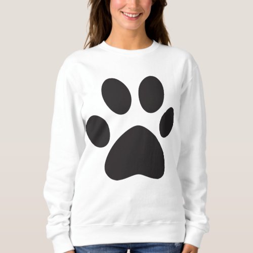 Cute Pet Paw Black Prints Womens Basic Sweatshirt