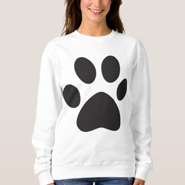 Cute Pet Paw Black Prints Women's Basic Sweatshirt (Front)