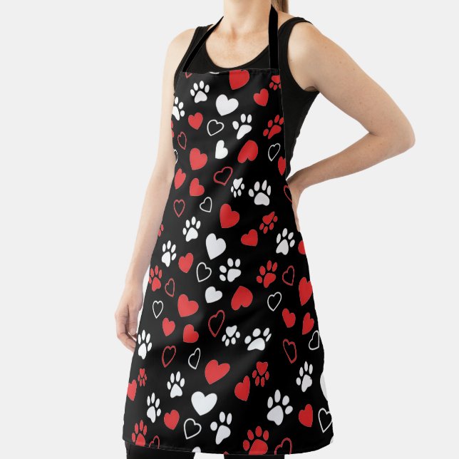 Cute Pet Paw Print and Heart Pattern Kitchen Apron (Insitu)