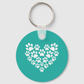 Cute Pet Paw Print Heart Keychain