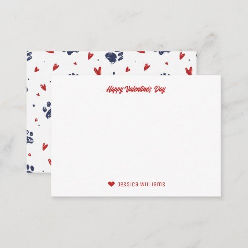 Cute Pet Paw Print Heart Pattern Valentines Day Note Card