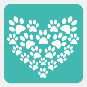 Cute Pet Paw Print Heart Square Sticker