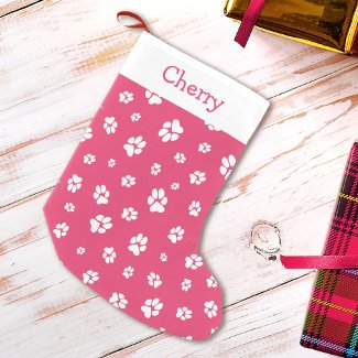 Cute Pet Paw prints Pattern Pink Monogram Name