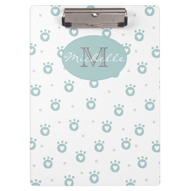 Cute Pet Paws with Hearts | Monogram