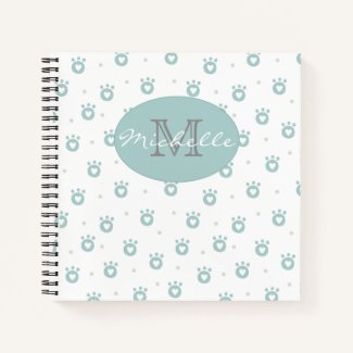 Cute Pet Paws with Hearts | Monogram Notebook