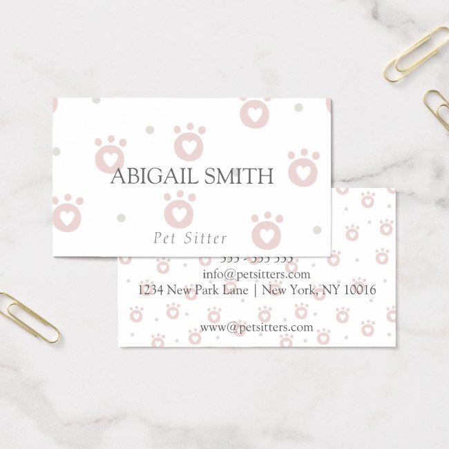 Cute Pet Paws with Hearts Pet Sitter Business Card