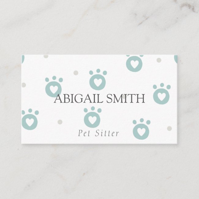 Cute Pet Paws with Hearts Pet Sitter Business Card