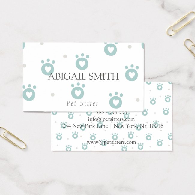 Cute Pet Paws with Hearts Pet Sitter Business Card