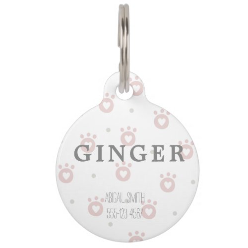 Cute Pet Paws with Hearts Round Large Pet Tag