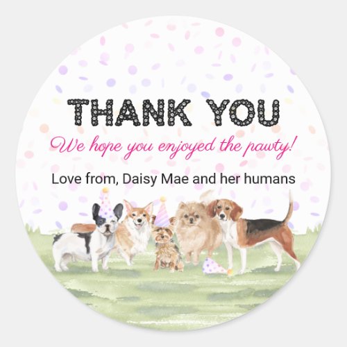Cute Pet Pawty Pink Custom Dog Birthday Party Classic Round Sticker
