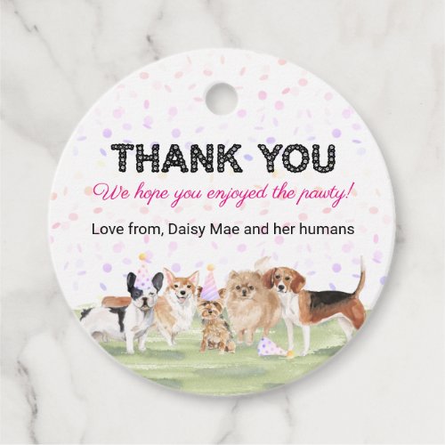 Cute Pet Pawty Pink Custom Dog Birthday Party Favor Tags