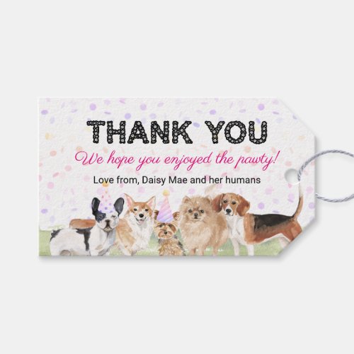 Cute Pet Pawty Pink Custom Dog Birthday Party Gift Tags