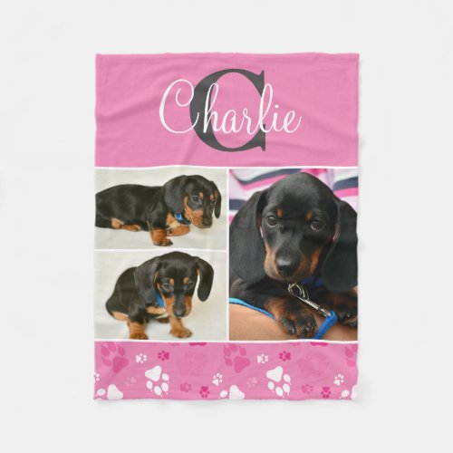Cute Pet Personalized Photo Collage Name Memorial Fleece Blanket