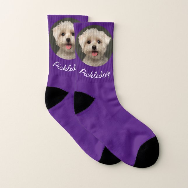Cute Pet Photo and Name Purple Socks (Pair)