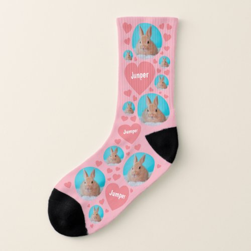 Cute Pet Photo and Name with Little Hearts Custom Socks