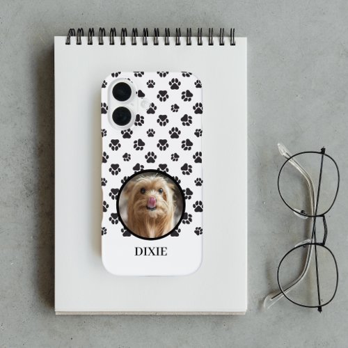 Cute Pet Photo Black Paw Print iPhone 16 Case