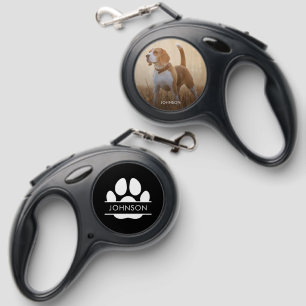 Cute Pet Photo Dog Name and Paw Custom Retractable Pet Leash
