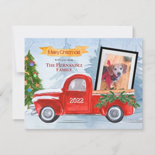 Cute Pet Photo  Family Photo Red Truck Christmas  Holiday Card