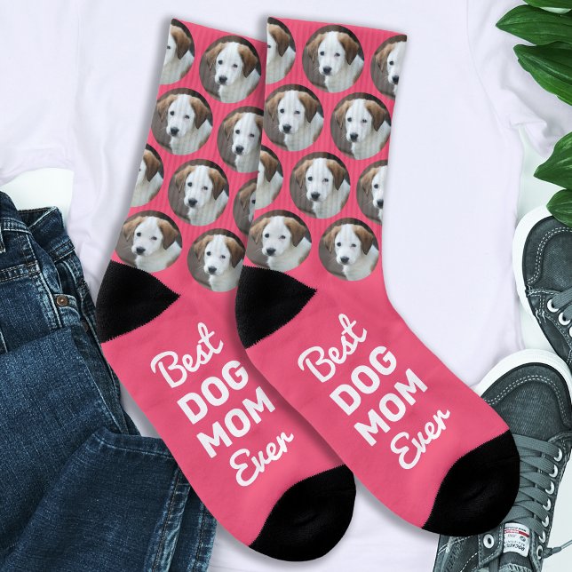 Cute Pet Photo Fun Novelty Pattern Custom DOG MOM Socks (Creator Uploaded)