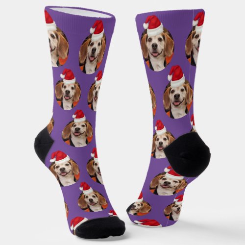 Cute Pet Photo Light Purple Santa Hats Christmas Socks