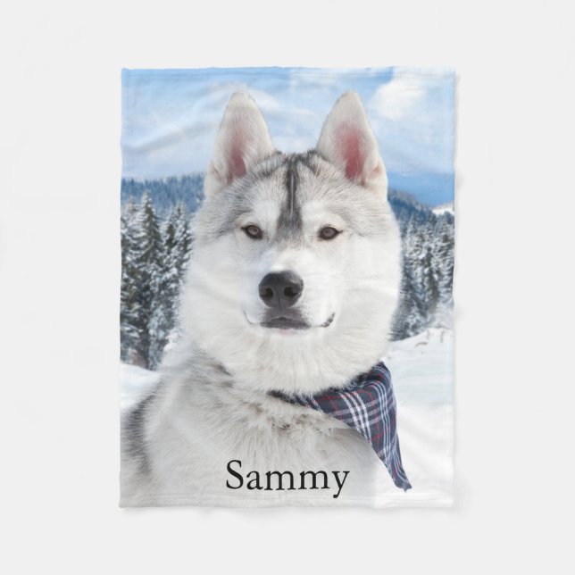 Cute Pet Photo Name Fleece Blanket (Front)