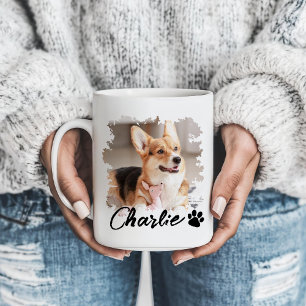 Cute Pet Photo Name & Paw Print Coffee Mug