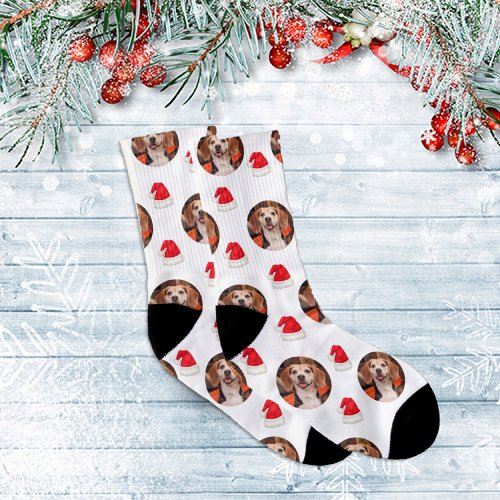 Cute Pet Photo Pattern Red Santa Hat Christmas Socks