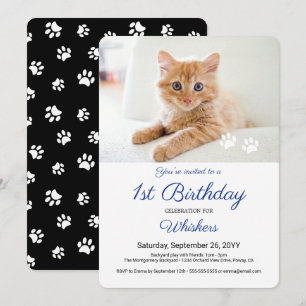Cute Pet Photo Paw Prints Birthday Party Invitation