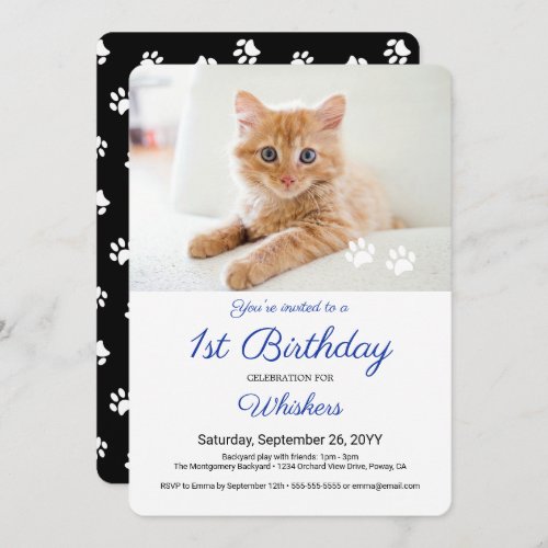 Cute Pet Photo Paw Prints Birthday Party Invitation
