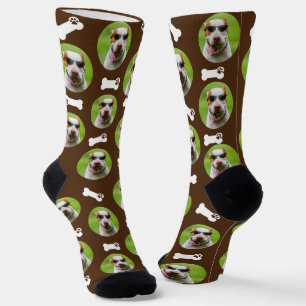 Cute Pet Photo & Paw Prints Bone Black Dog Cat Socks