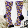 Cute Pet Photo Paw Prints Custom Purple Dog Face Socks