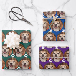 Cute Pet Photo &amp; Paw Prints Jewel Colors Wrapping Paper Sheets