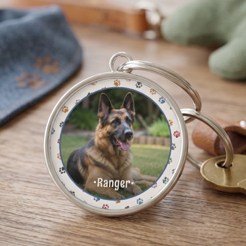 Cute Pet Photo Paw Prints Keepsake Keychain