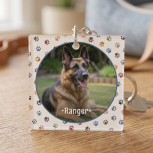 Cute Pet Photo Paw Prints Keepsake Keychain