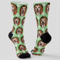 Cute Pet Photo & Paw Prints Sage Green Dog Cat   Socks