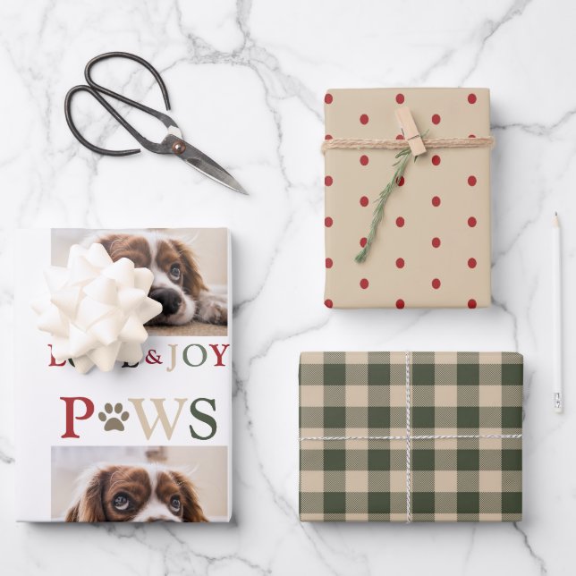 Cute Pet Photo Paws Love Joy Wrapping Paper Sheets (Front)
