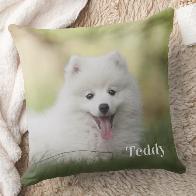 Cute Pet Photo Personalized Name Dog Lover Throw Pillow (Creator Uploaded)