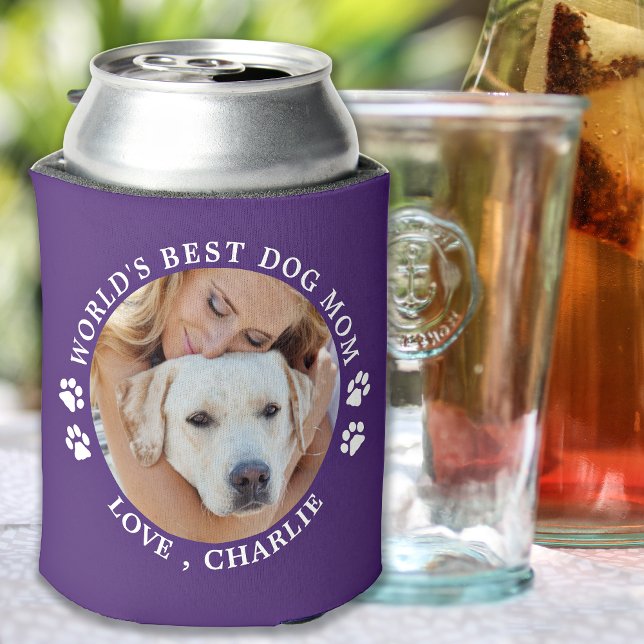 Cute Pet Photo Personalized Worlds Best Dog Mom Can Cooler (Creator Uploaded)