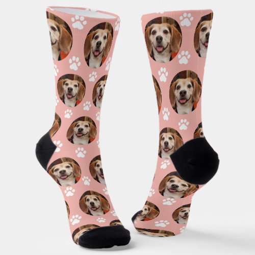  Cute Pet Photo Rose Gold Paw Prints Custom  Socks