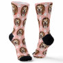 Cute Pet Photo Rose Gold Paw Prints Custom  Socks