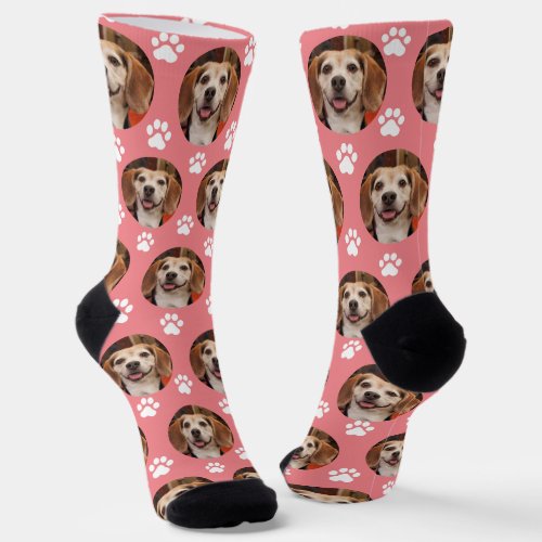  Cute Pet Photo Rose  White Paw Prints Custom  Socks