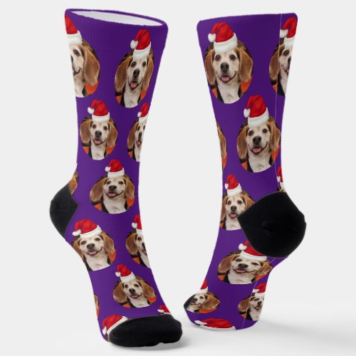 Cute Pet Photo Royal Purple Santa Hats Christmas Socks