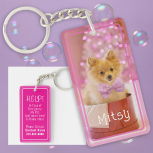Cute Pet Photo Safety Alert In Case Of Emergency Keychain