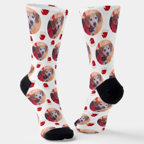 Cute Pet Photo  Santa Hats White Christmas Socks