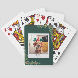 Cute Pet Photo Script Festive Dog Christmas Poker Cards