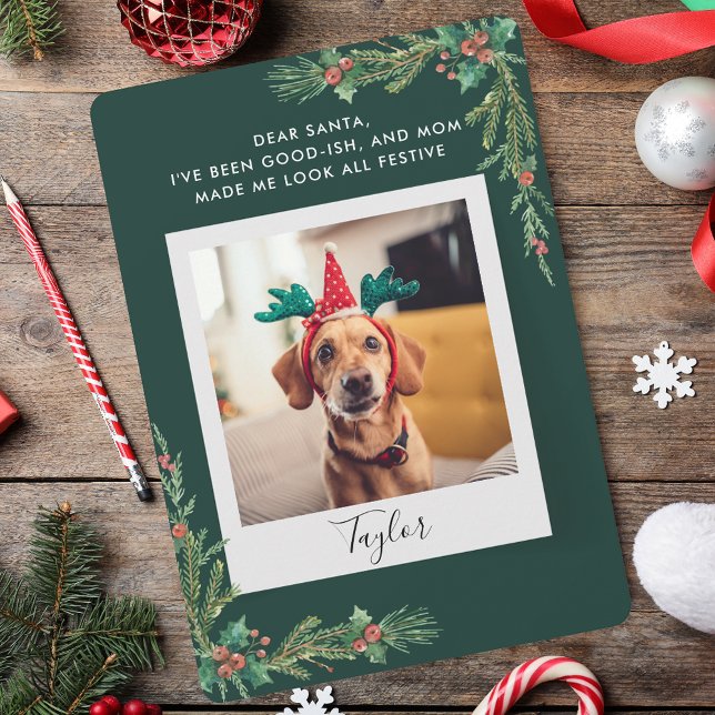 Cute Pet Photo Script Funny Dog Christmas Holiday Card (Cute Pet Photo Script Funny Dog Christmas Holiday Card)
