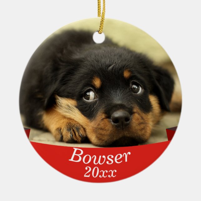 Cute Pet Photo With Date Christmas Ceramic Ornament (Front)